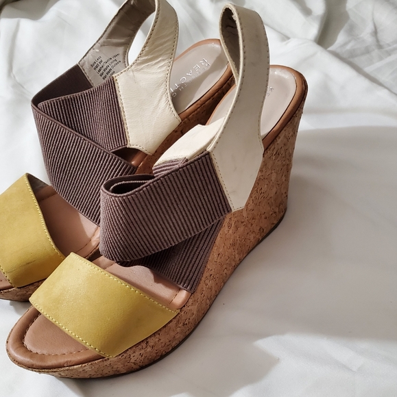 Reaction Kenneth Cole sole less stretchy cork platform wedge sandals heels 9 M - Picture 3 of 15